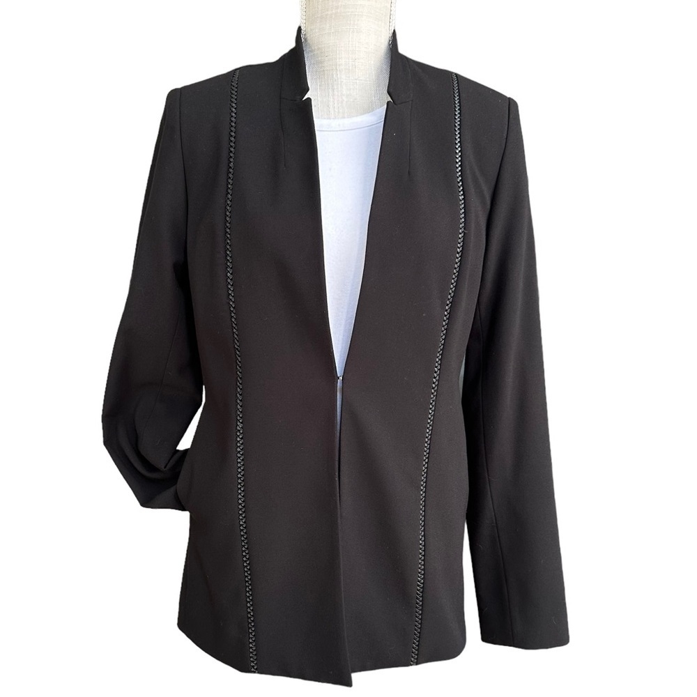 Tahari Womens Black Blazer with Faux Leather Braid Accent Size‎ 4